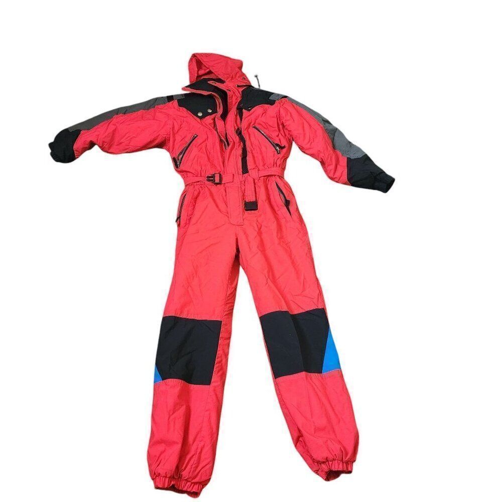 Vintage 80s Ossi Skiwear Hooded Ski Snow Suit Womes Size M Red